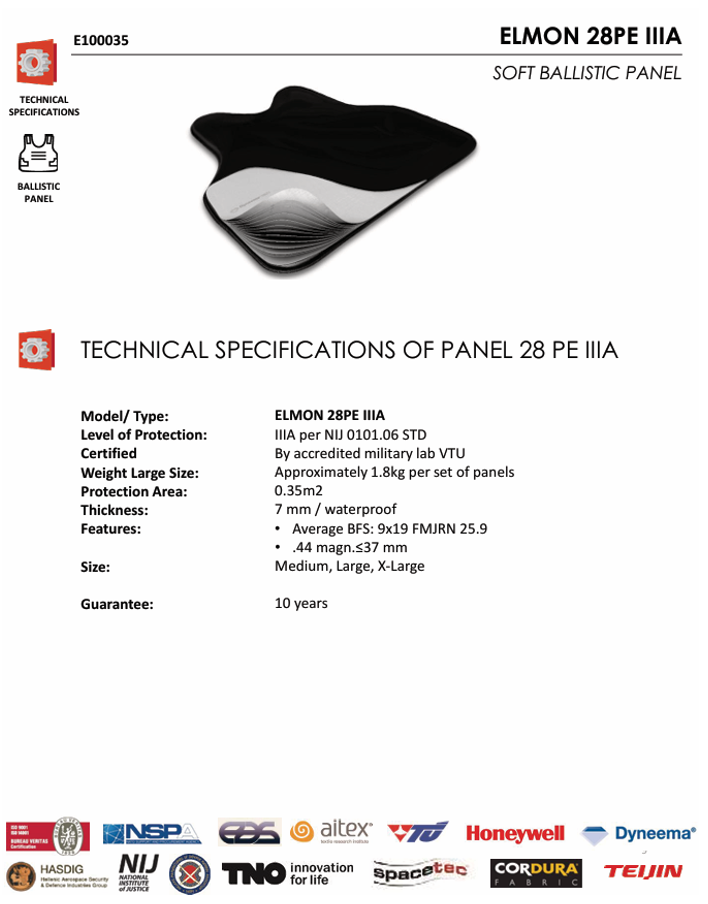 Elmon 28PE IIIA Soft Ballistic Panel