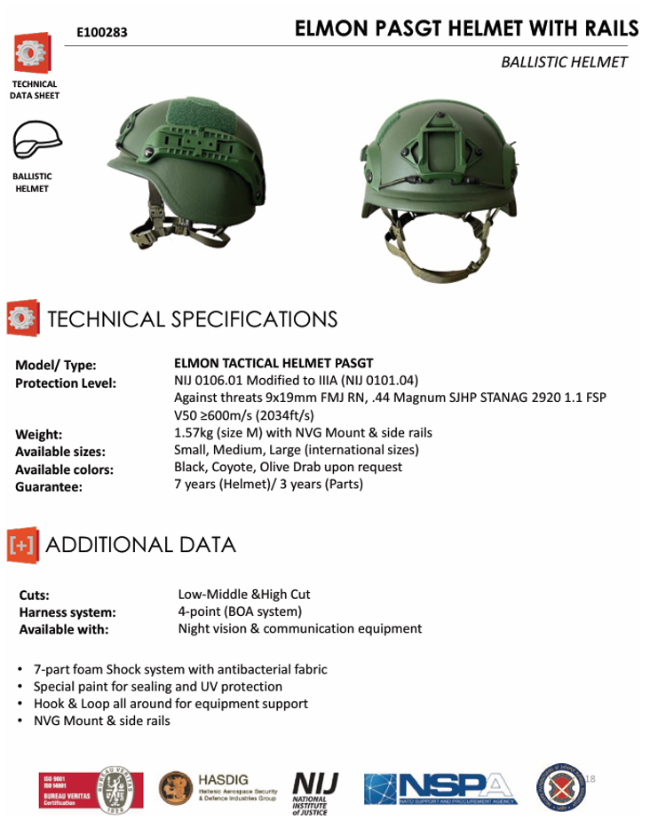 Elmon Pasgt Helmet With Rails
